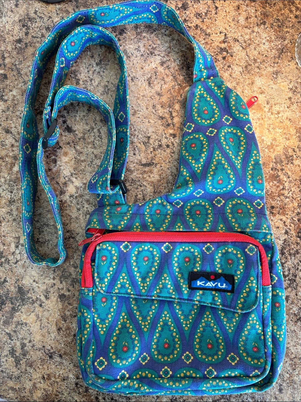 Kavu Teal & Blue Patterned Sling Crossbody